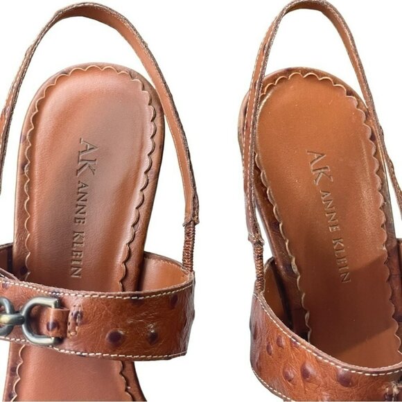 Anne Klein Aleens Brown Tobacco Leather Heels Slingback Buckle Open Toe Size 9 - Picture 11 of 14